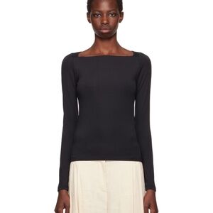 REMAIN BIRGER CHRISTENSEN Black square Neck Long Sleeve T-Shirt